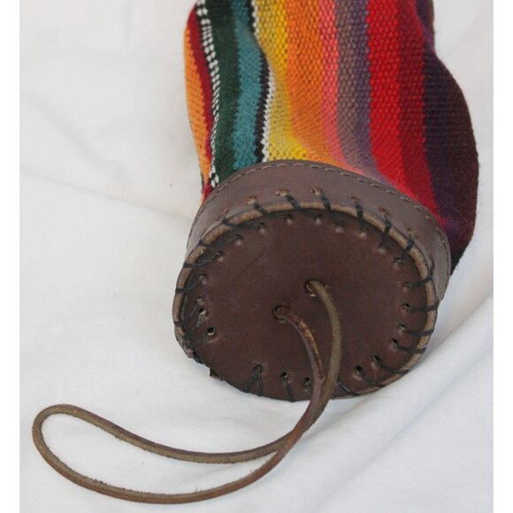 Peruvian Peru Pencil Stationary Case Round Woven Native Blanket Leather Pouch - Picture 5 of 8